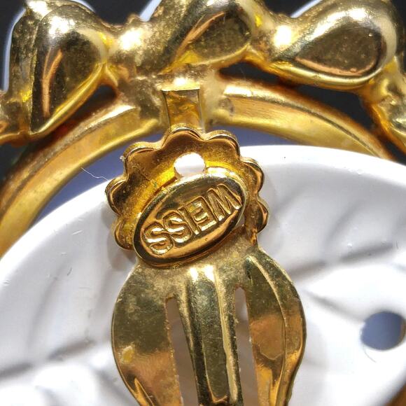 Weiss Light Blue & Gold Marbled Art Glass Earrings, Gold Plated, 1950s Vintage - Picture 8 of 10